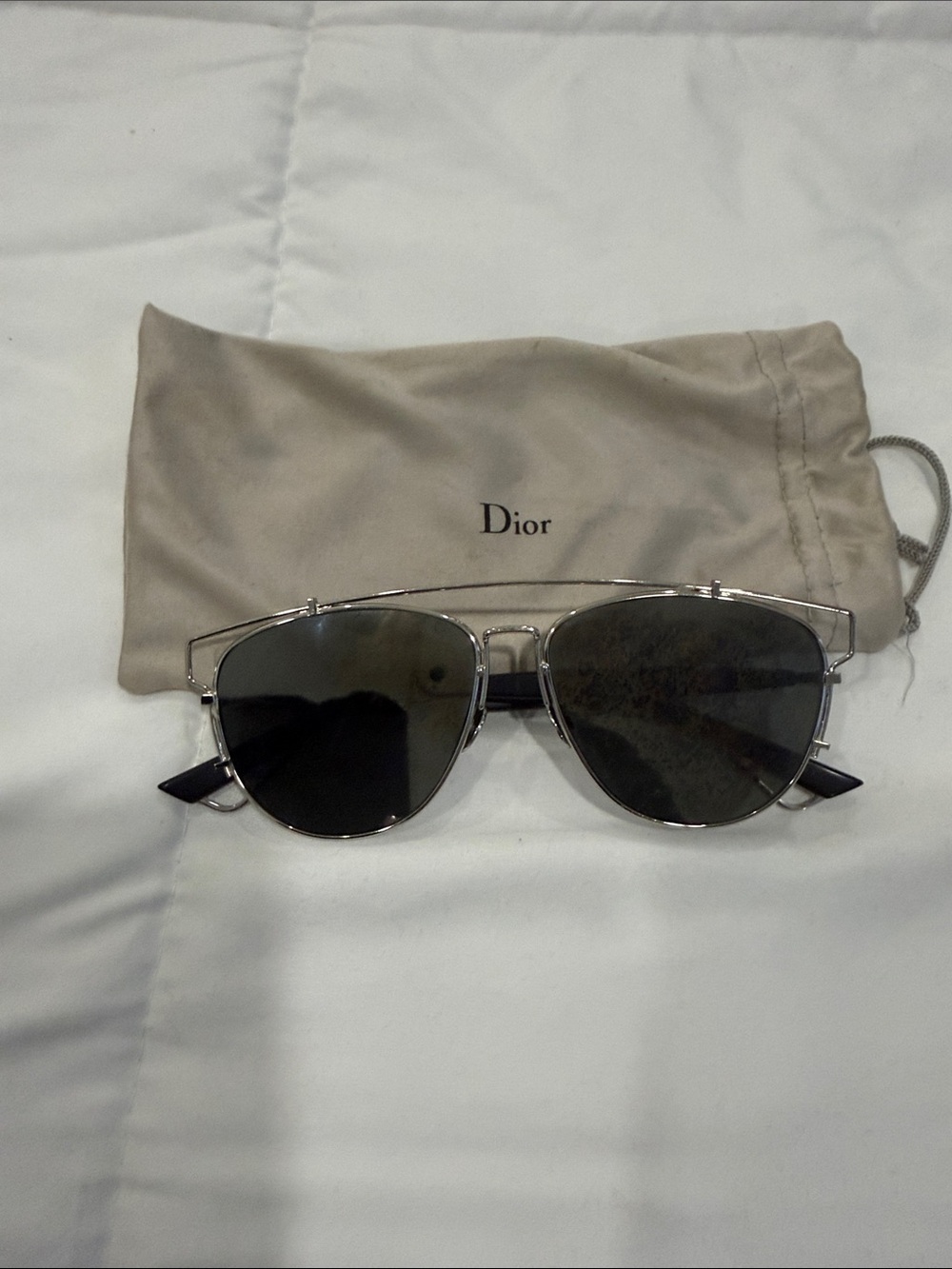 Dior Silver Frame Sunglasses with Black Lenses